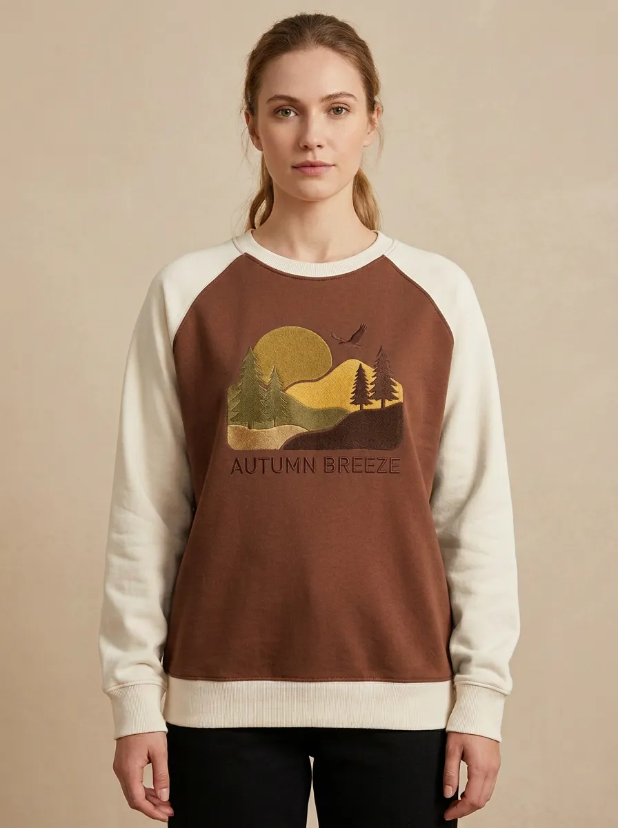 Forest Landscape Embroidered Women's Graphic Sweatshirt