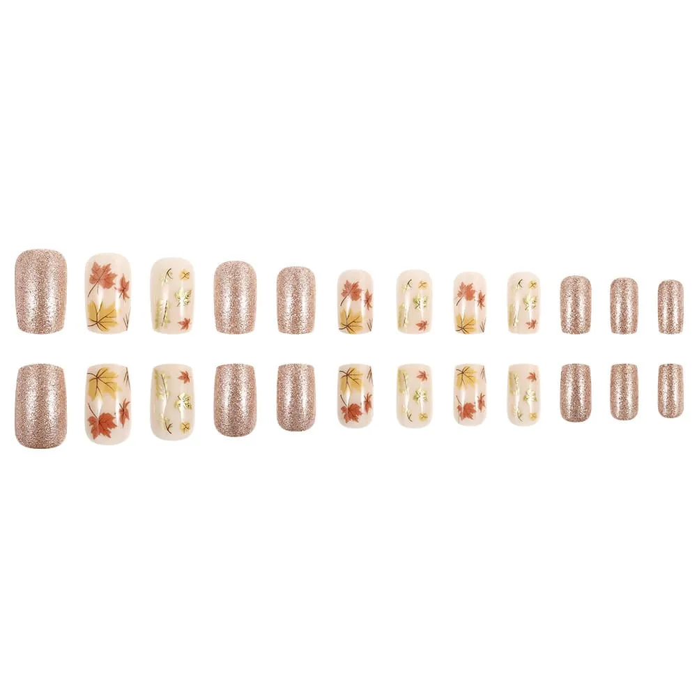 Nailhour 24Pcs Grey Autumn Glitter Medium Square Press On Nails