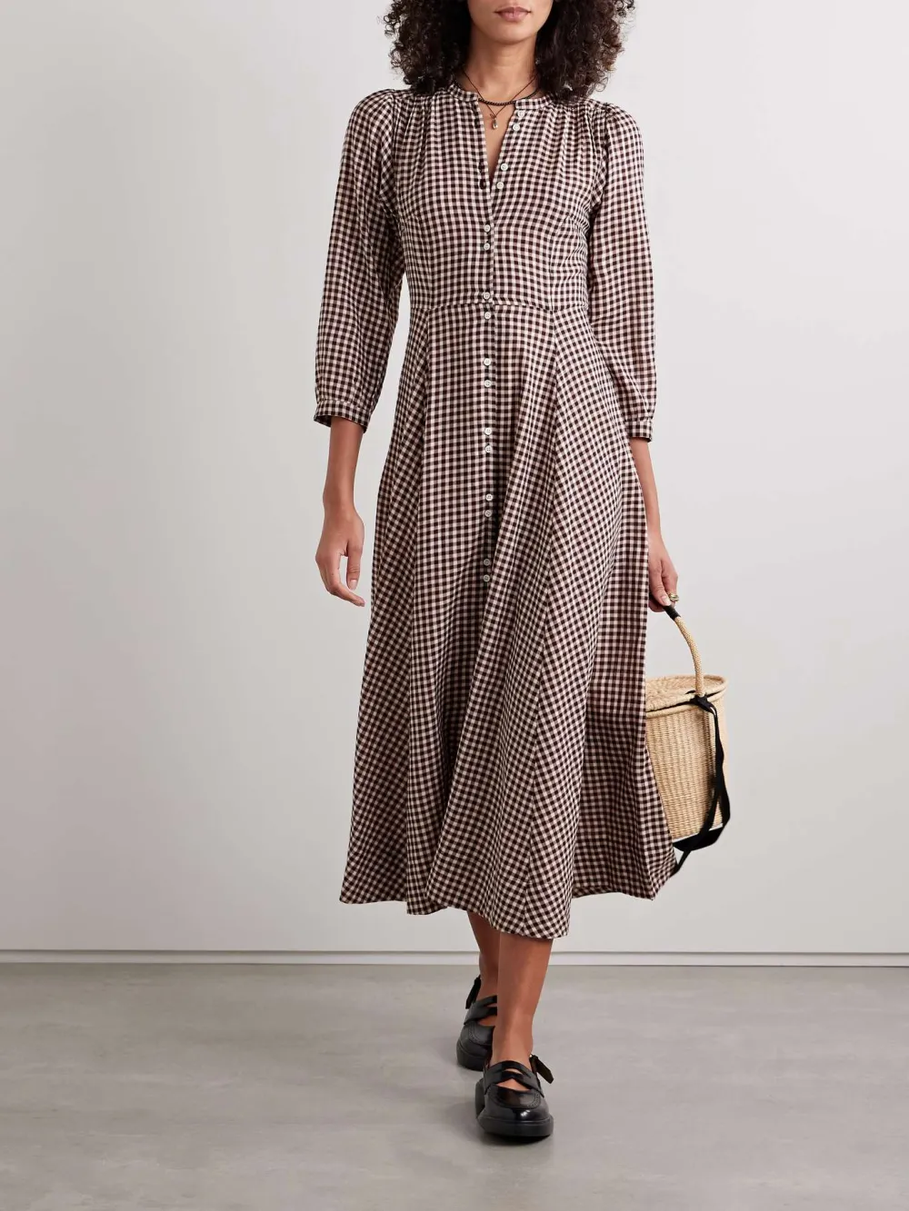 Plaid Long Sleeve Midi Dress