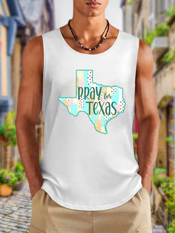 Men'S Simple Style PRAY TEXAS Soft And Comfortable Crew Neck Vest