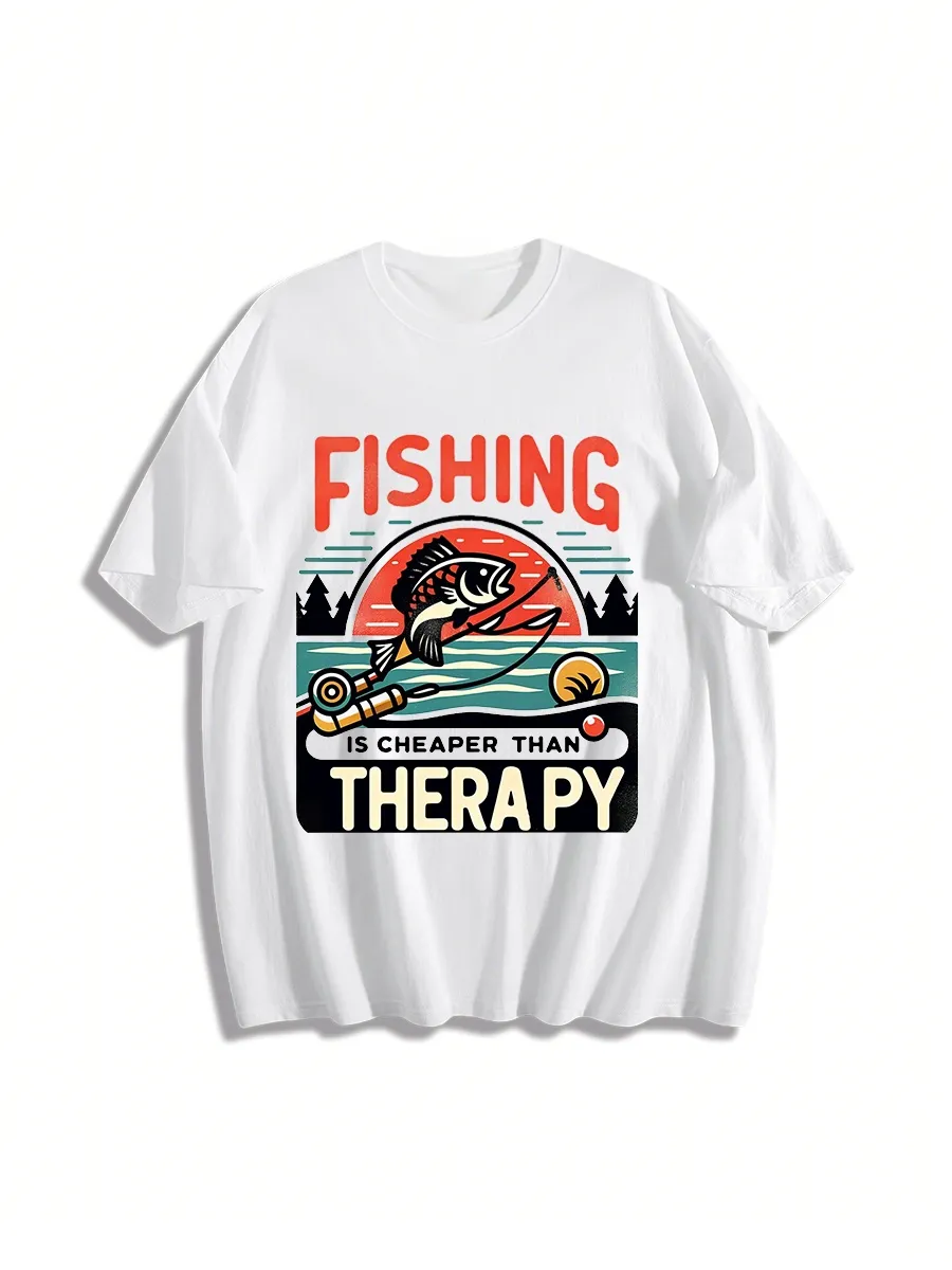 Retro Fishing Therapy Print T-Shirt