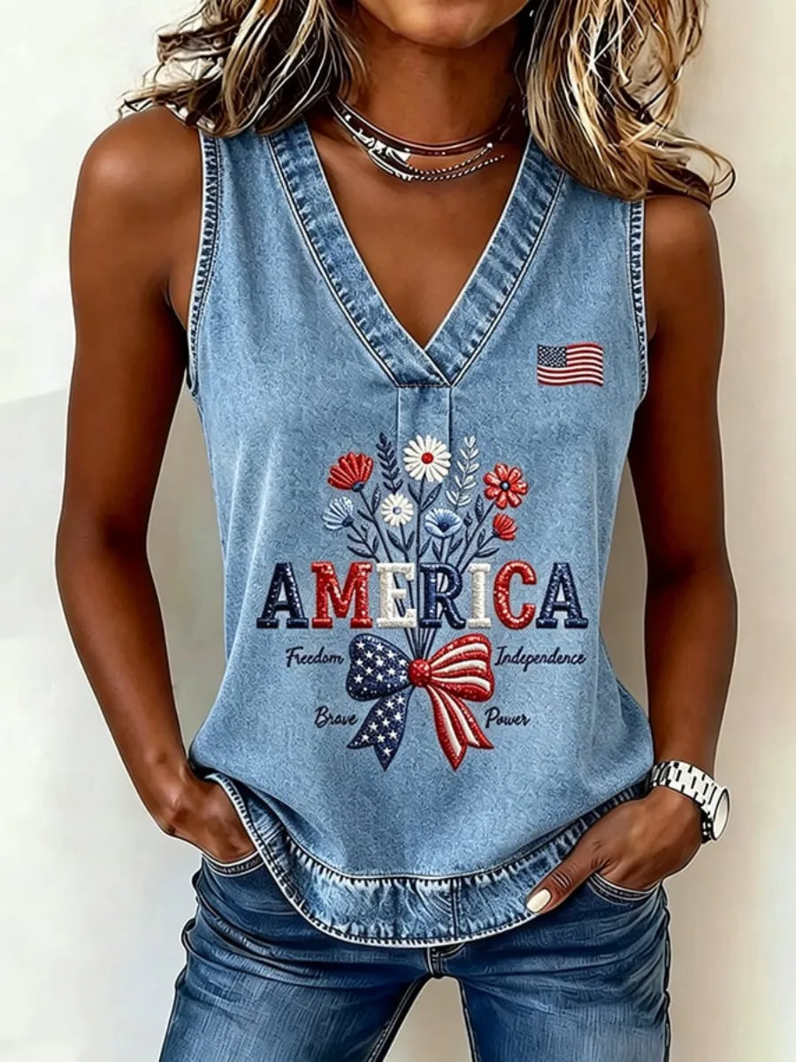 Women'S American Flag Art Commemorative Art Pattern Print Comfort Vest