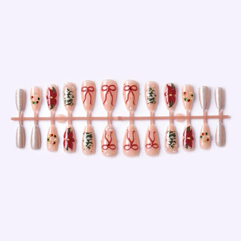 Nailhour 24Pcs Christmas Tree 3D Medium Almond French Christmas Press On Nails