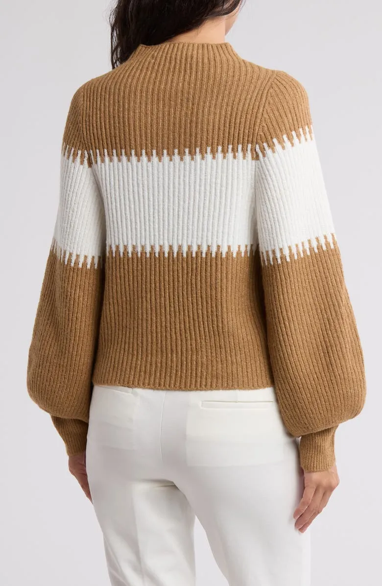 Colorblock Split Neck Sweater