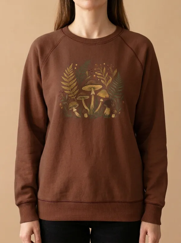Relaxed Mushroom Fern Printed Women's Graphic Sweatshirt