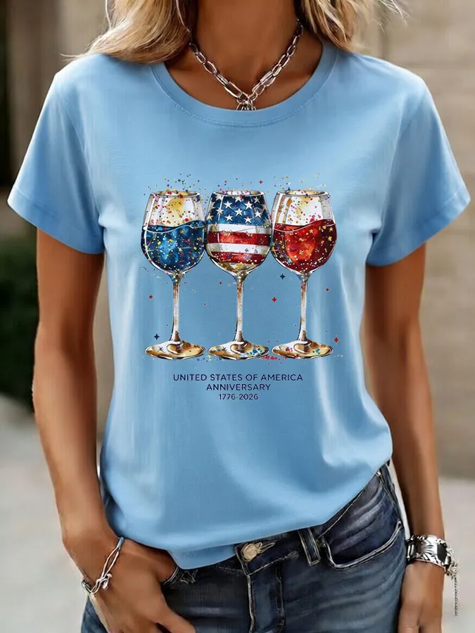 Women'S American Independence Day 250Th Anniversary Printed Round Neck Short Sleeve T-Shirt