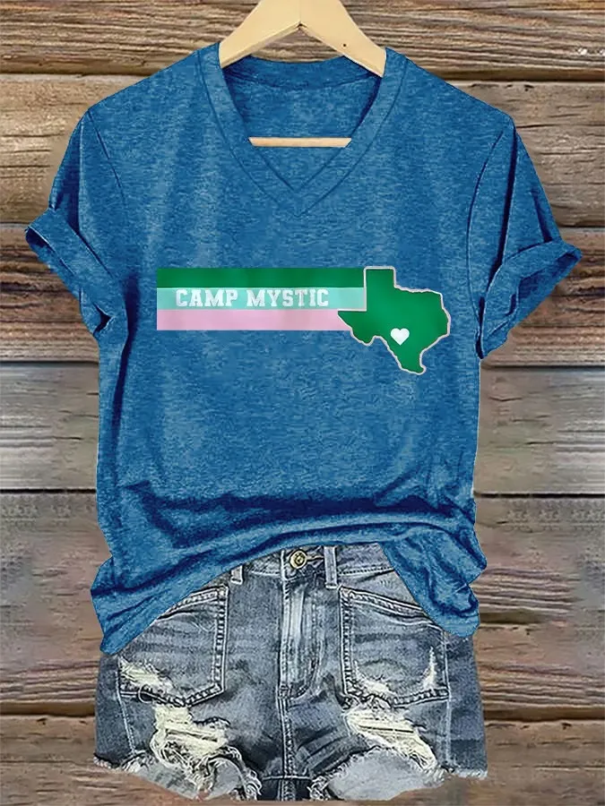 Women's Retro Camp Mystic Pink And Green Texas Strong Print T-Shirt