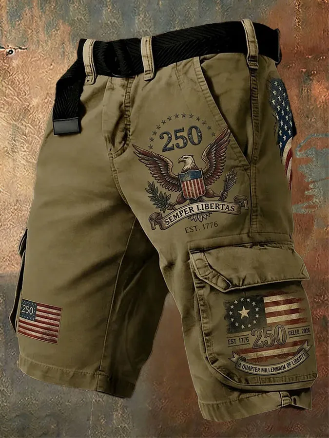 Men'S 250Th Anniversary Celebration Of American Independence Day Retro Work Shorts (Belt Not Included)