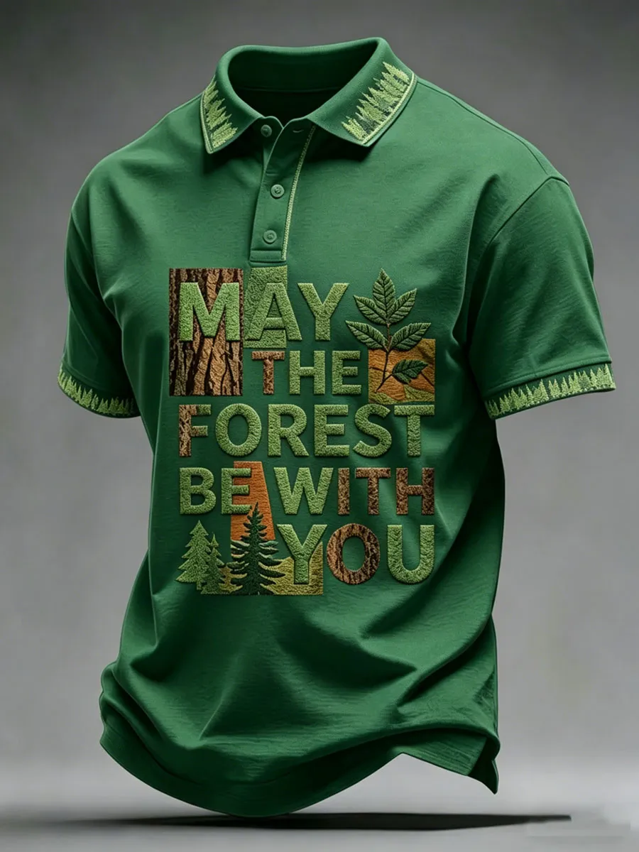 Men'S May The Forest Be With You Printed Casual Polo Shirt
