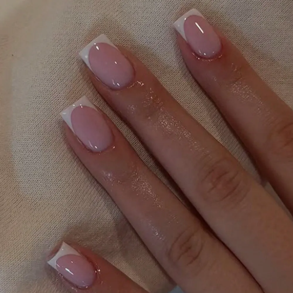 Nailhour 24Pcs French Medium Square Sweet Daily Press On Nails