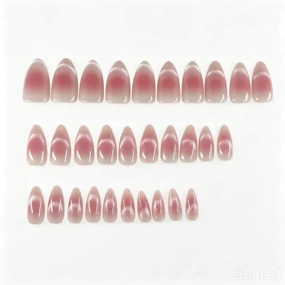 Nailhour 30Pcs French Medium Almond Daily Cat Eye Press On Nails