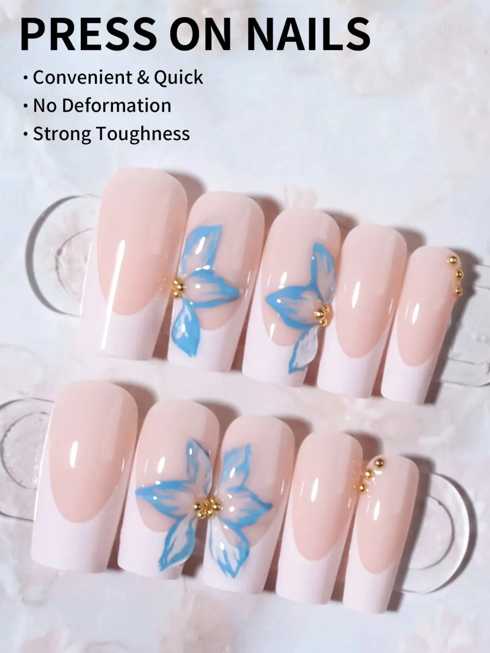 Nailhour 24Pcs French 3D Long Square Press On Nails