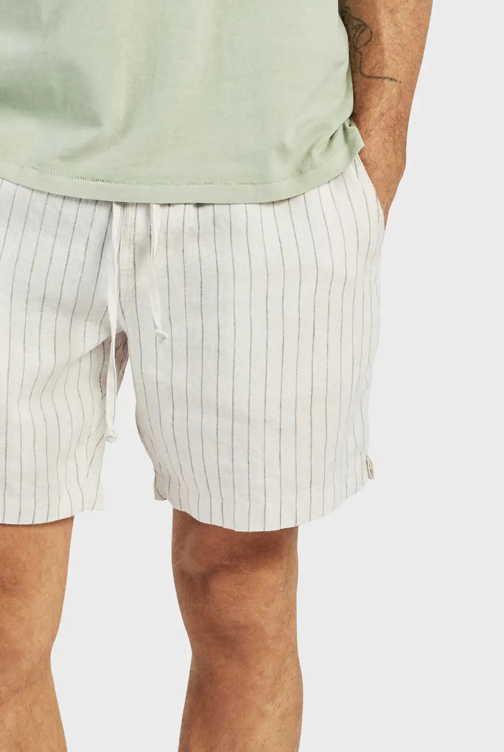Green Striped Cotton Shorts