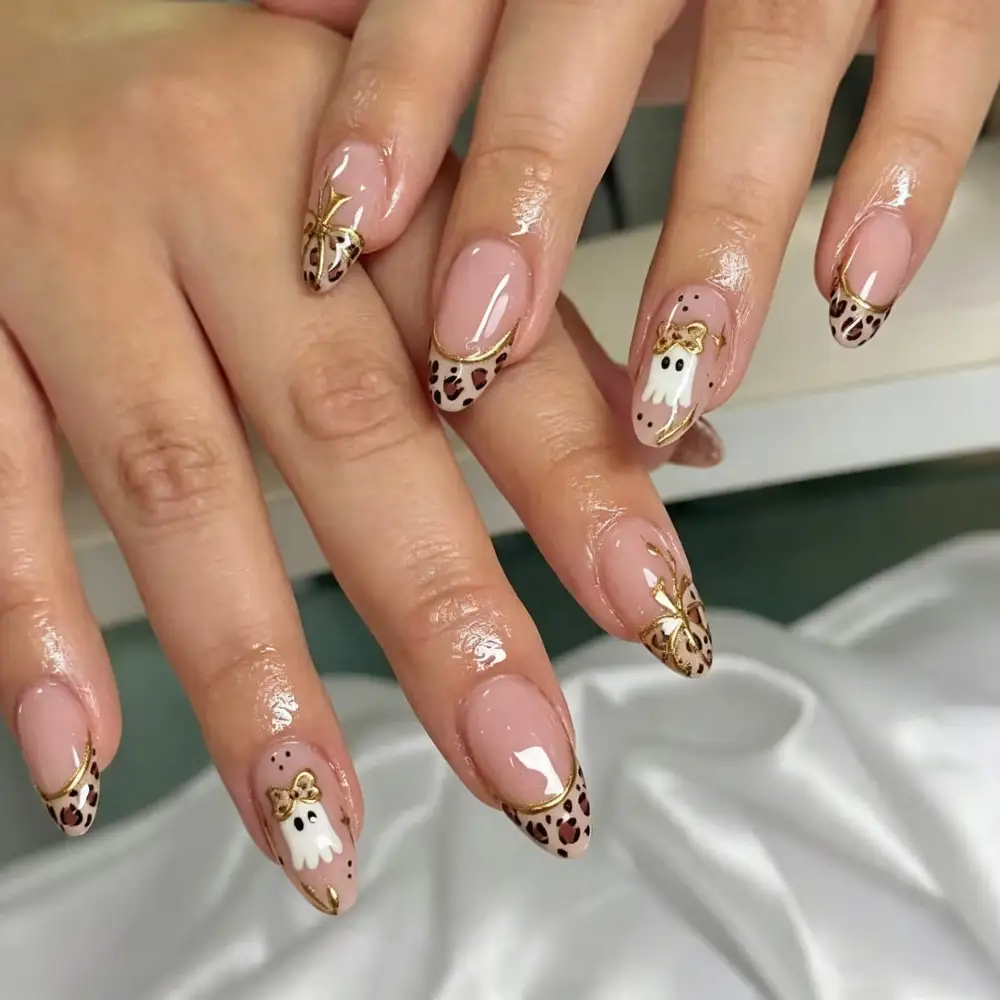 Nailhour 30Pcs Autumn Gilded  Medium Almond Press On Nails
