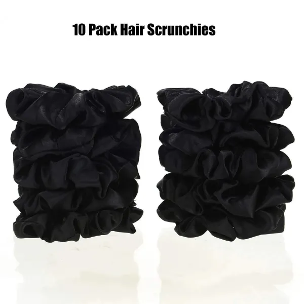 A Pack Of Ten Black Satin Elastic Hair Bands