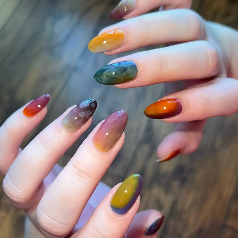 Nailhour 24pcs Gradient Colorful Dopamine Almond Press On Nails