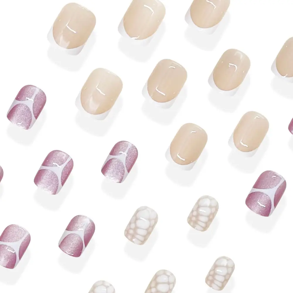 Nailhour 24Pcs Short Square French & Serpent Press On Nails