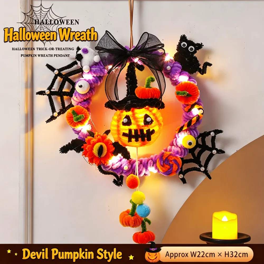 Halloween Diy Glowing Pumpkin Lantern Wreath Door Hanging