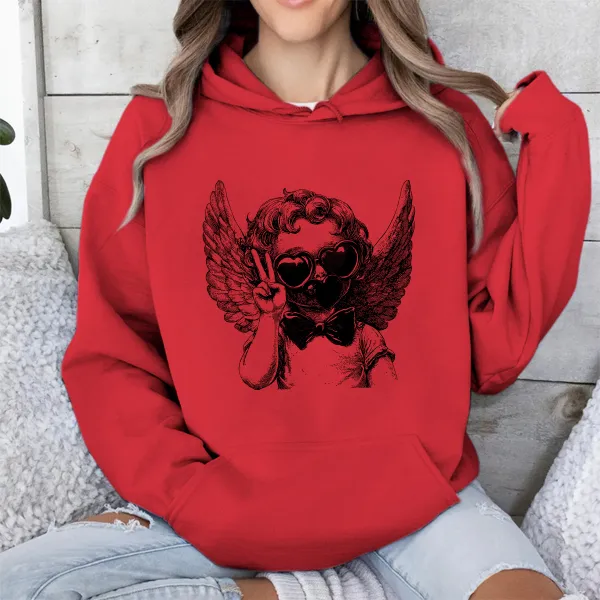 Lovely Cupid Print Long Sleeve Hoodies