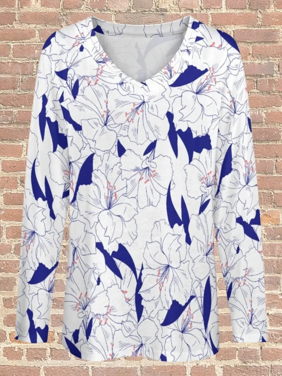 Line Art Floral Print T-Shirt