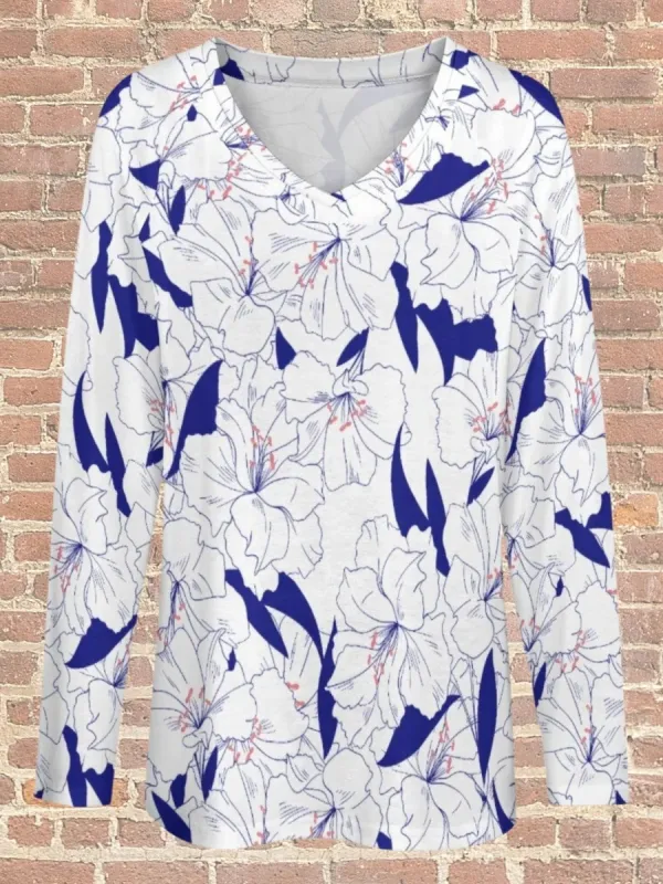 Line Art Floral Print T-Shirt