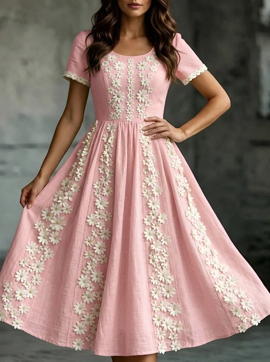 Women's Breast Cancer Awareness Daisy Floral Printed Dress
