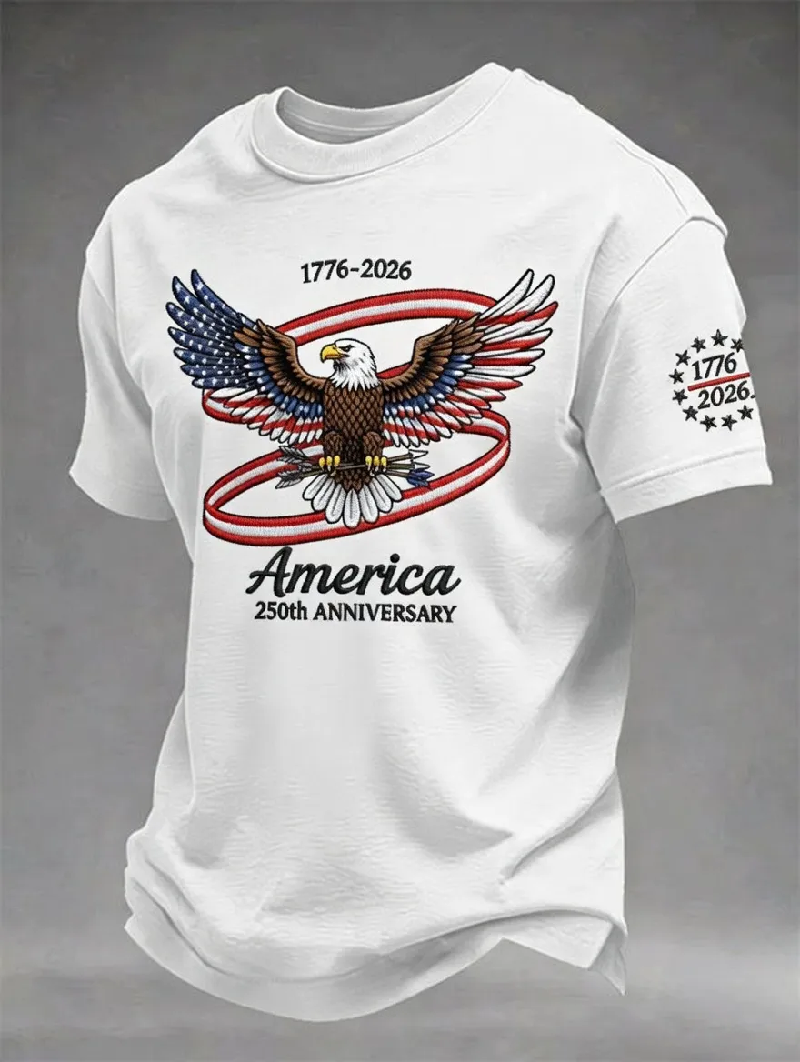 Men's America 1776-2026 Eagle 250th Anniversary Embroidered T-Shirt