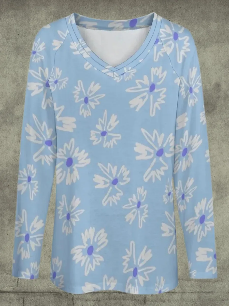 Doodle Daisy V-Neck T-Shirt