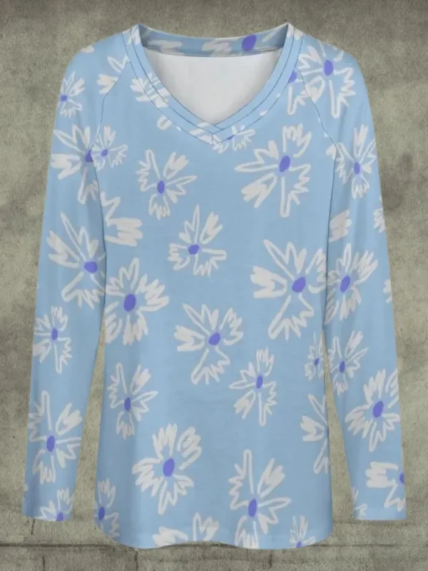 Doodle Daisy V-Neck T-Shirt