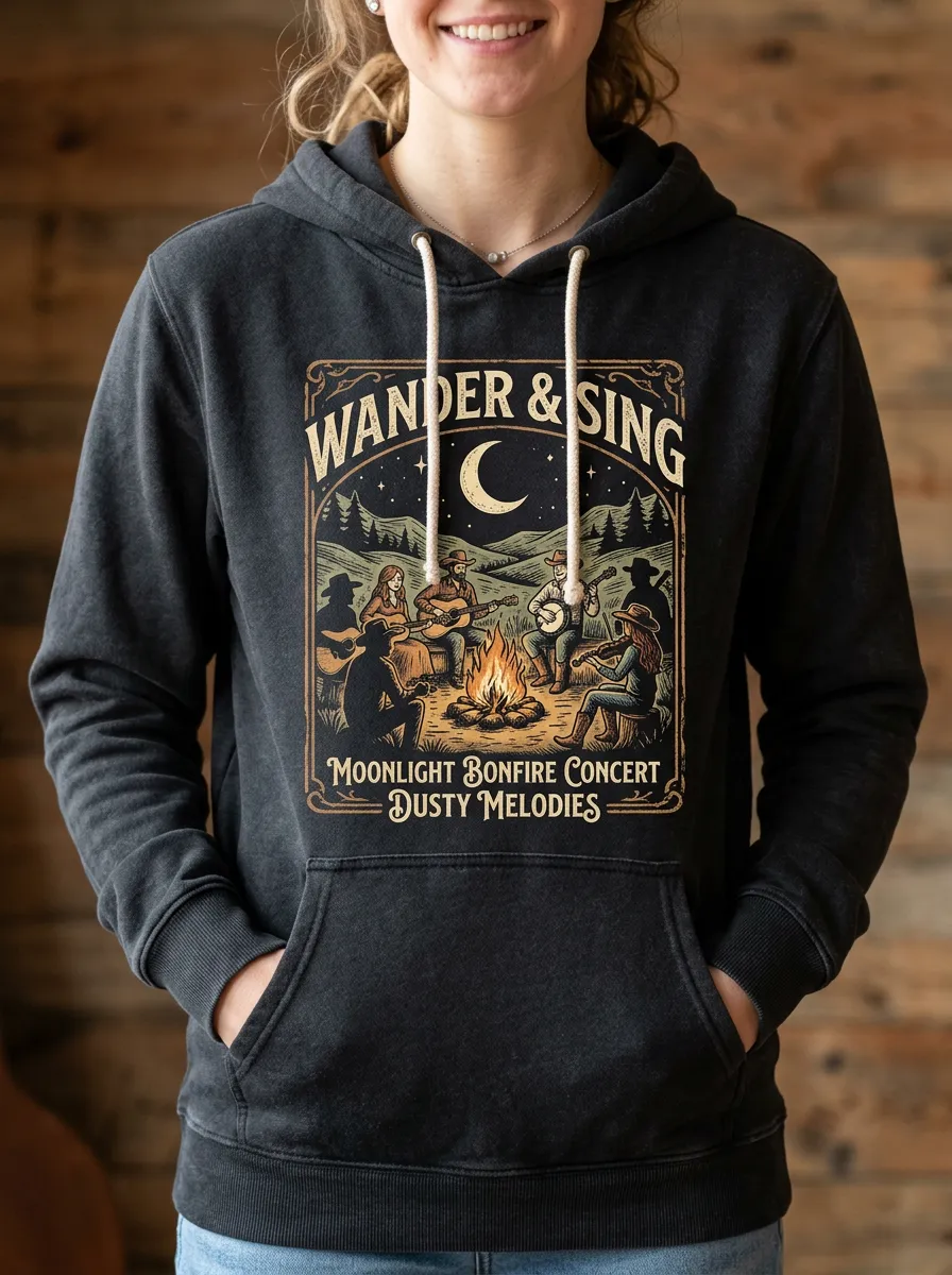 Campfire Moon Unisex Country Music Pullover Hoodie