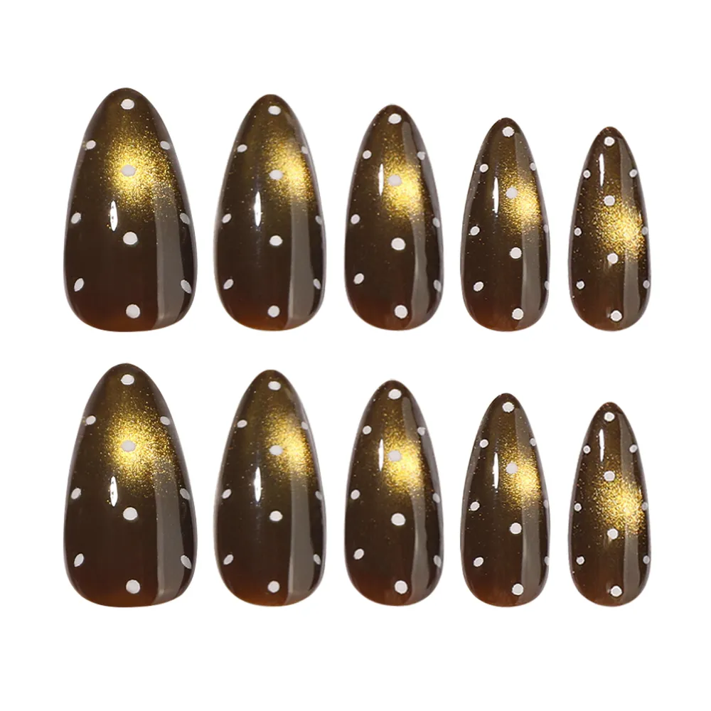 Nailhour 24Pcs Autumn Brown Glitter Medium Almond Press On Nails