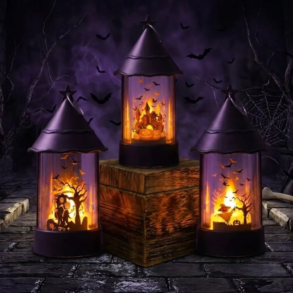 Halloween Handheld Castle Lantern Pendant Electronic Candle Lamp