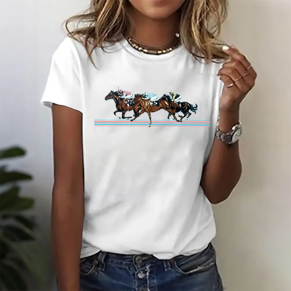 Horse Racing Scene Print T-Shirt