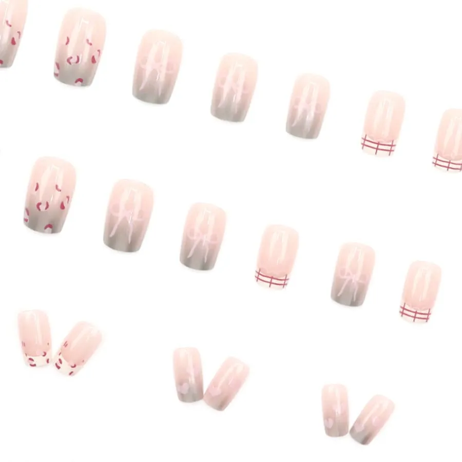 Nailhour 24Pcs Gradient Sweet Medium Square French Press On Nails