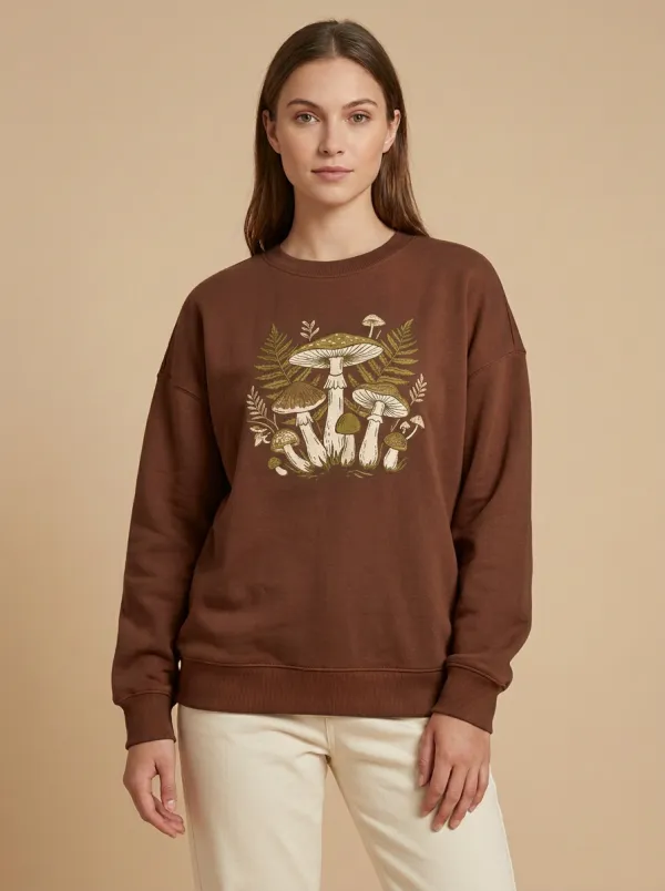 Cottagecore Mushroom Fern Printed Women's Graphic Sweatshirt