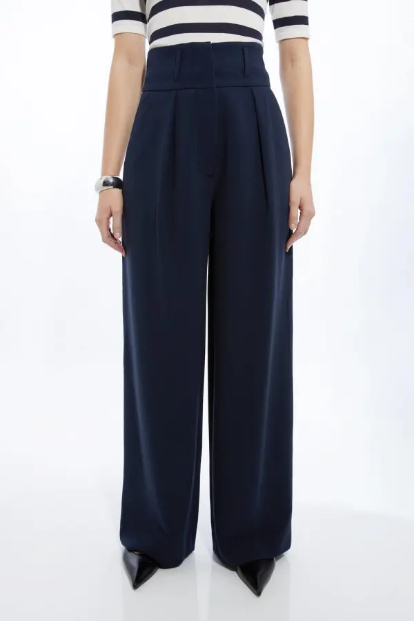 Compact Stretch Essential Tailored High Waist Wide Leg Trouser