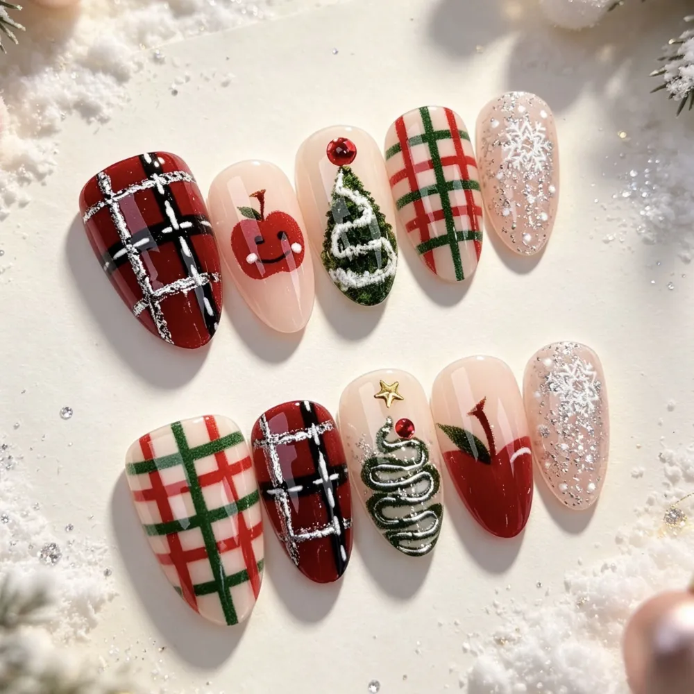 Nailhour 30Pcs Christmas Y2K Gilded Medium Almond Press On Nails