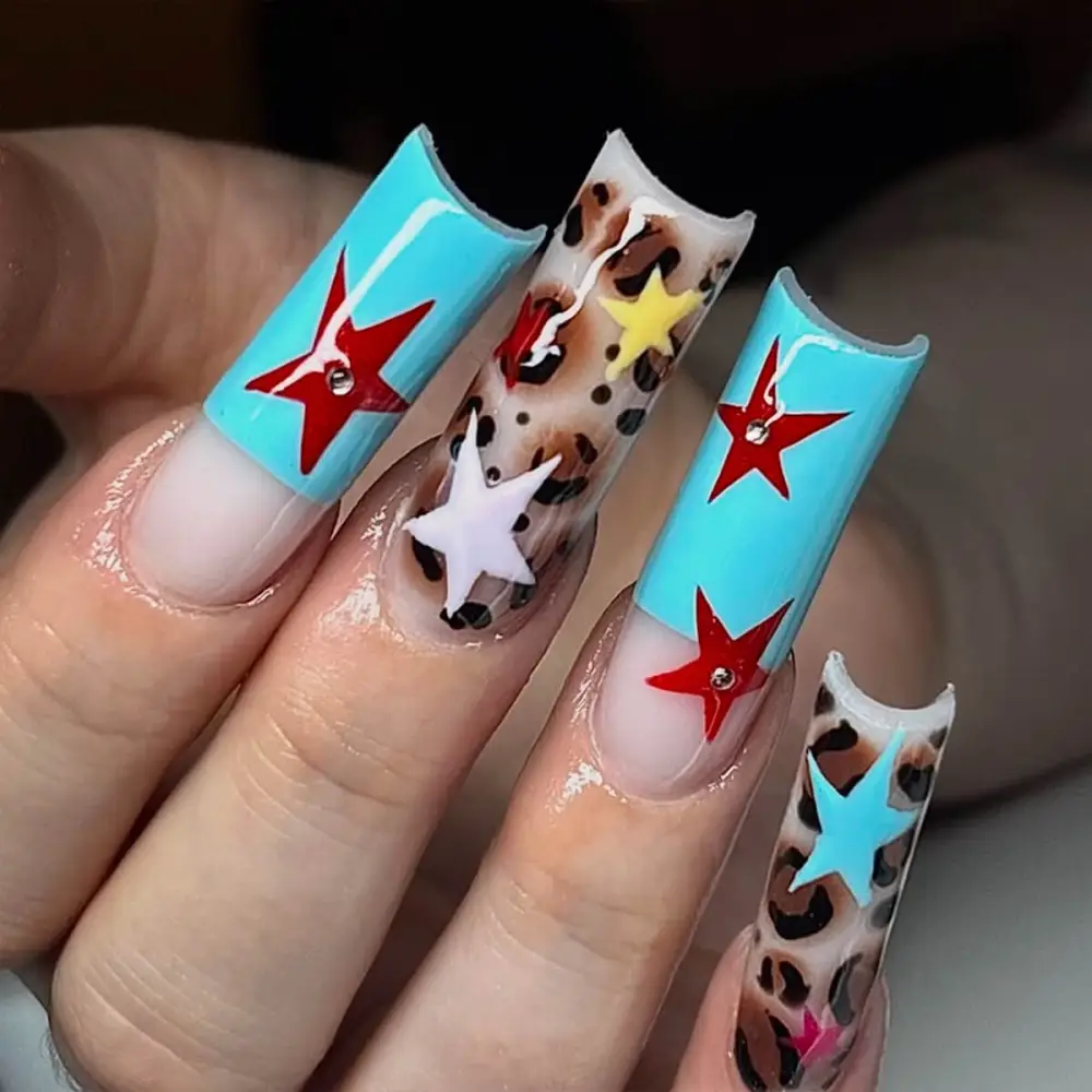 Nailhour 24Pcs Long Square Y2K Wild Star Press On Nails