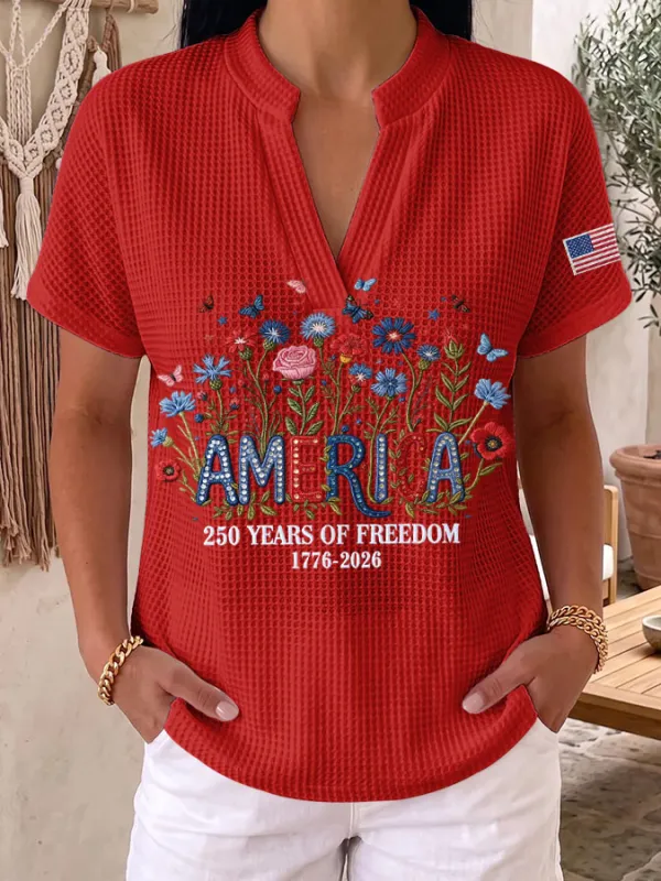 Women's 250th Anniversary of the United States Printed Waffle Top