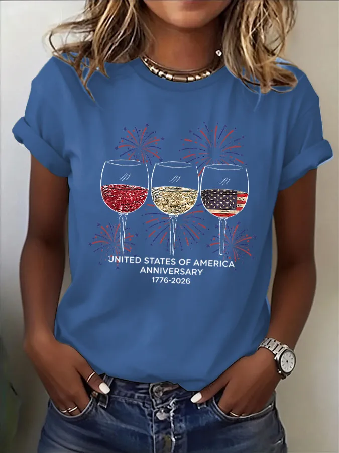 Women'S American Independence Day 250Th Anniversary Printed Round Neck Short Sleeve T-Shirt