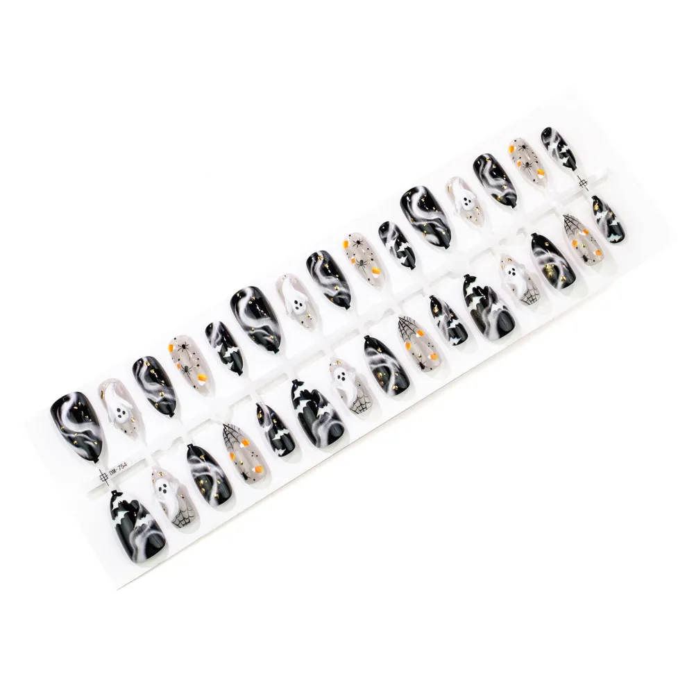 Nailhour 30Pcs Gilded Medium Almond 3D Halloween Holiday Press On Nails