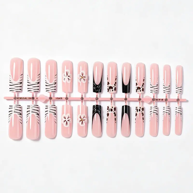 Nailhour 24Pcs Autumn 3D Floral Long Square Press On Nails