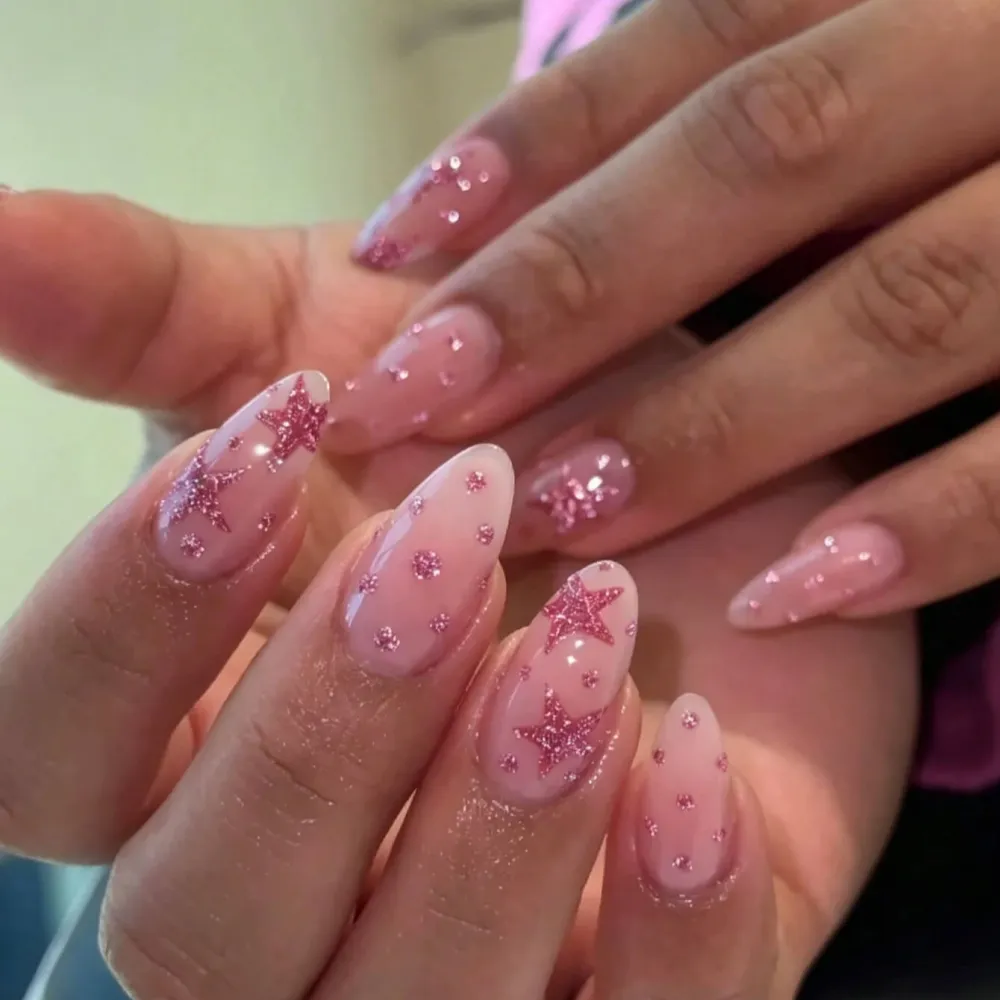 Nailhour 24Pcs Vintage Glitter Medium Almond Press On Nails