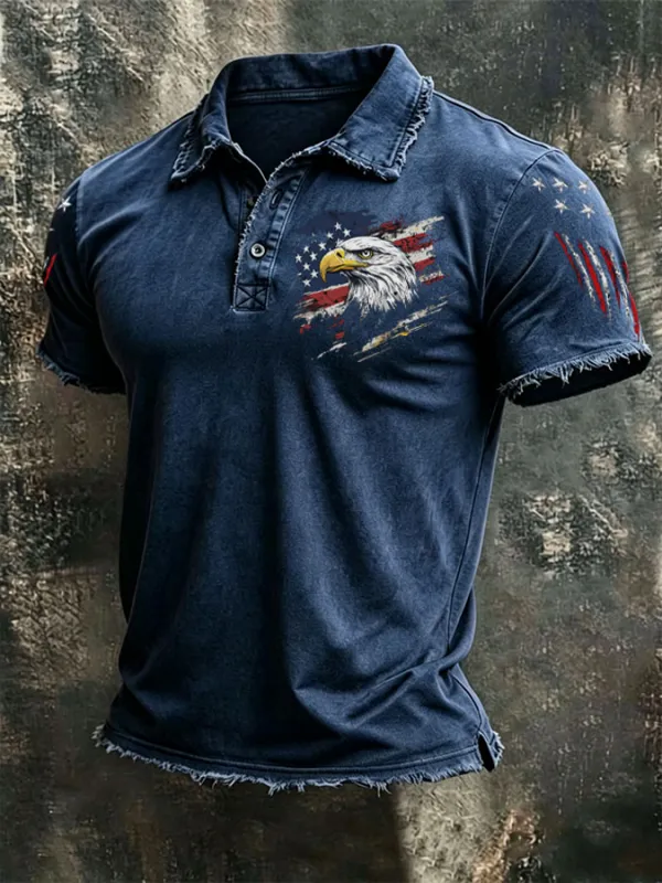 Men'S American Flag Print Casual Polo Shirt