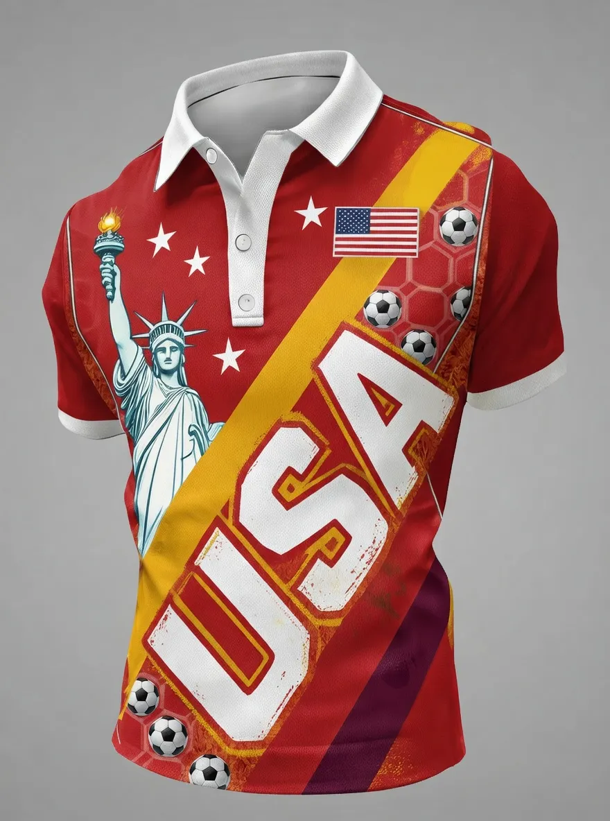 Men's USA Soccer Statue of Liberty Printed Polo Shirt