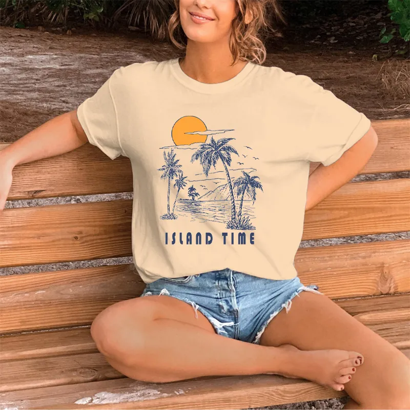 Beach Sunset Island Time Printed Tee