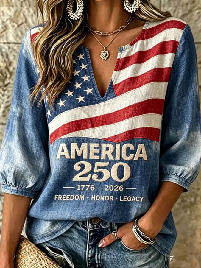 Women's America Flag Printed Casual Top