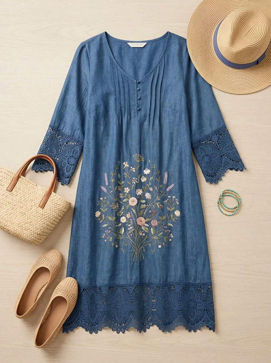 Women's Summer Vacation Daisy Floral Printed Midi Dress