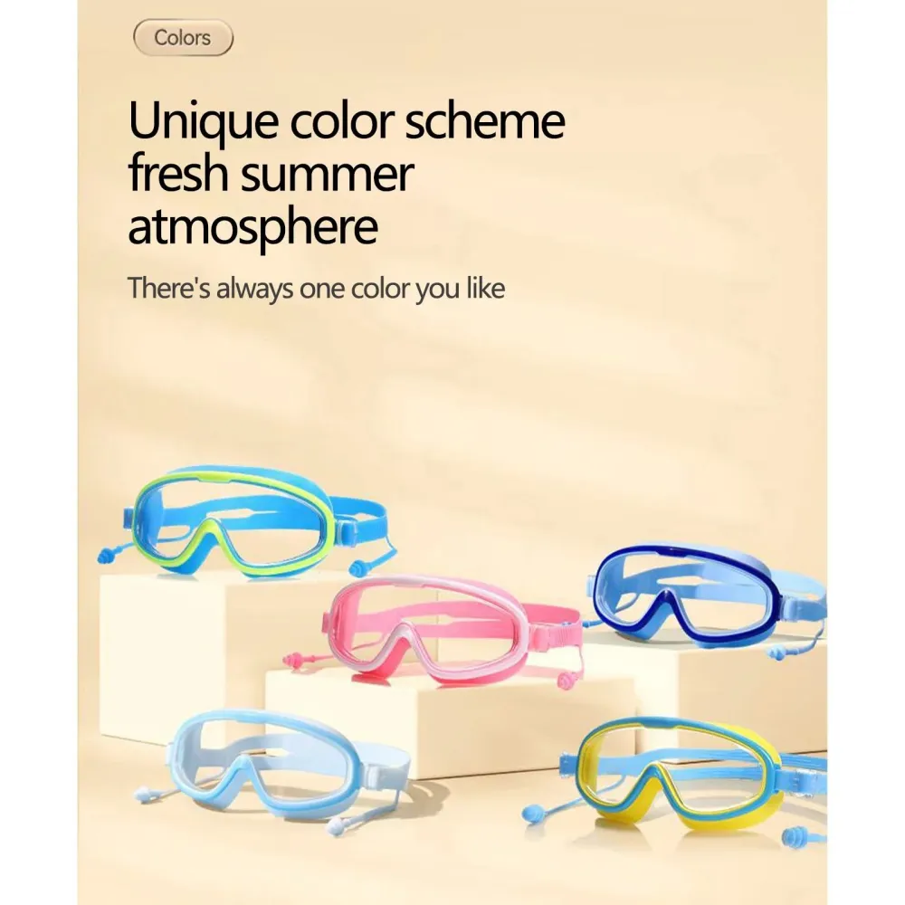 Extra-Large Wide-Angle Children'S Waterproof Swimming Goggles With Earplugs