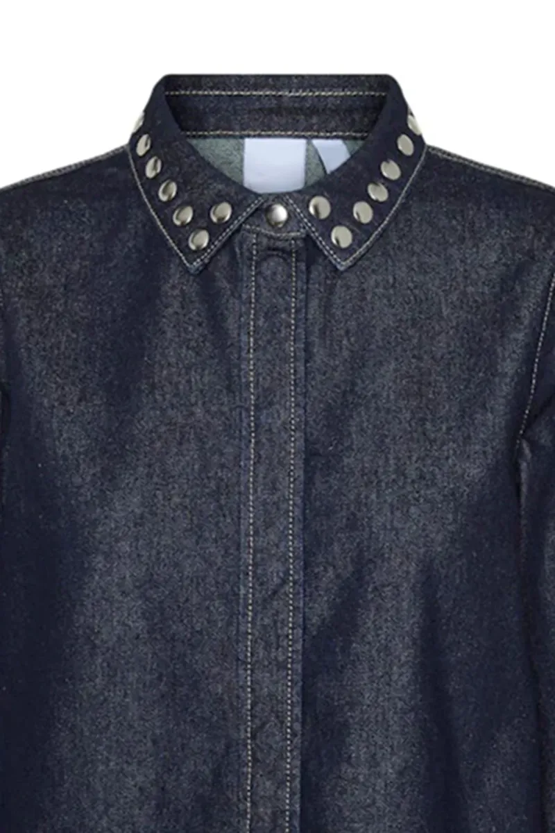 Studs Neck Embellished Denim Shirts